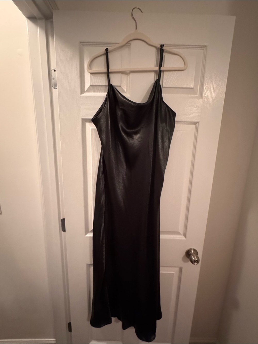 Satin Slip Midi Dress - Dark Green